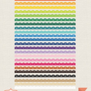 Colorful Lace Ribbon Clipart: 50 PNG Borders (Digital Download)