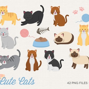 BUY 4 GET 50% OFF Cute Cats Clipart - Cute Cat Clip Art - Cat Clipart - Pet Clipart - Animal Clipart Animal Clip Art - Kitten Clipart Kitty