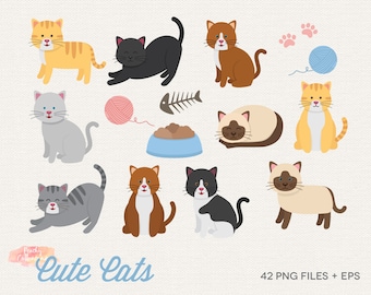 BUY 4 GET 50% OFF Cute Cats Clipart - Cute Cat Clip Art - Cat Clipart - Pet Clipart - Animal Clipart Animal Clip Art - Kitten Clipart Kitty