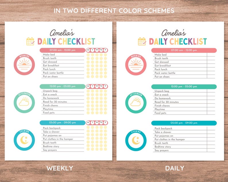 Kids Daily Routine Checklist: Editable Chore Chart (canva Template) - Etsy