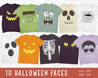Halloween Faces SVG Bundle: Kids Shirt Designs (Digital Download)