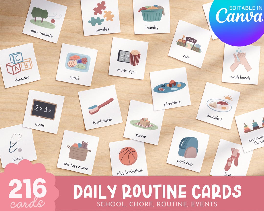 Editable Kids Daily Routine Chart: Visual Cards for Toddlers (digital ...