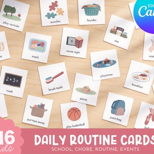 Achetez-en 4, obtenez 50 % de réduction Tableau des routines modifiable pour enfants Cartes de routine quotidiennes imprimables pour tout-petits Tableau des tâches ménagères Tableau visuel pour les enfants autistes et le TDAH Agenda quotidien