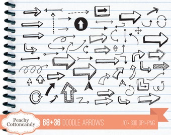 BUY 4 GET 50% OFF 68+36 Doodle Arrows clipart - hand drawn arrow clip art - handdrawn pointed arrows design element - Commercial Use Ok