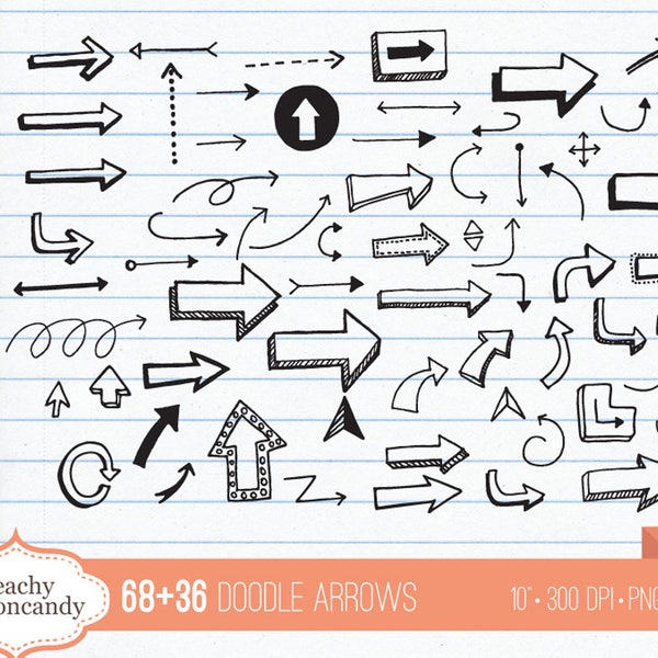 BUY 4 GET 50% OFF 68+36 Doodle Arrows clipart - hand drawn arrow clip art - handdrawn pointed arrows design element - Commercial Use Ok