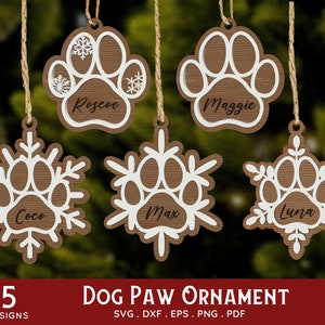 ACHETEZ 4 OBTENEZ 50 % DE RÉDUCTION Dog Paw ornement svg pour glowforge et cricut - chien Noël ornement laser fichier - patte de chien imprime glowforge découpé au laser