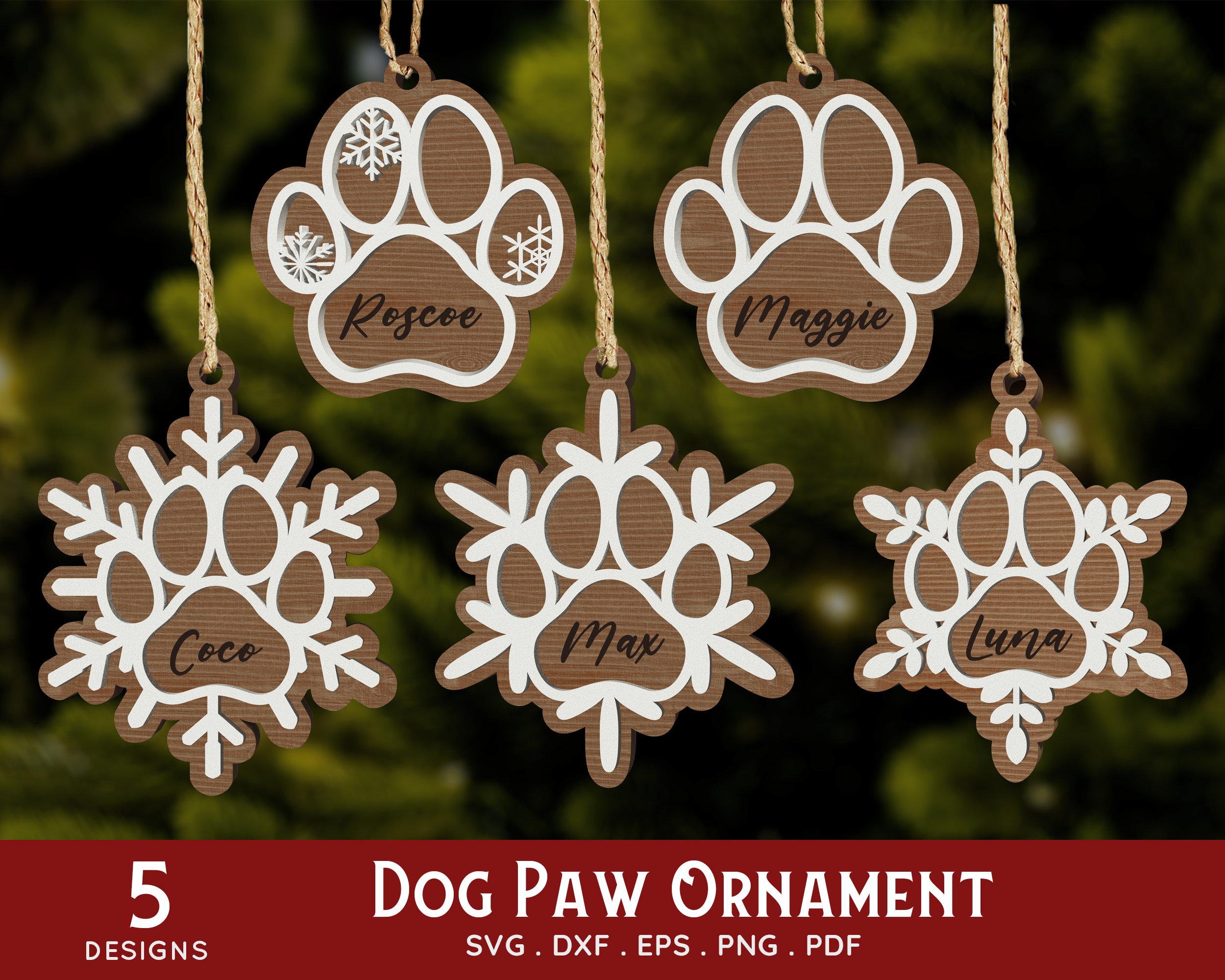 Dog Paw Christmas Ornament SVG Laser File: Glowforge, Cricut (Digital Download)
