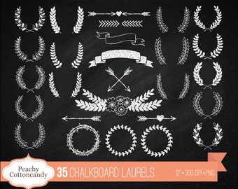 BUY 4 GET 50% OFF 35 Digital Chalkboard Laurels & Wreaths clip art - wedding chalk board laurel and wreath clipart - Commercial Use Ok