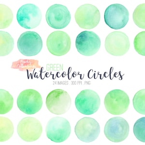COMPRE 4 GANHE 50% DE DESCONTO 24 Clip Art de círculos aquarela verdes - círculo aquarela - fundo do logotipo da textura da mancha aquarela - Uso comercial Ok