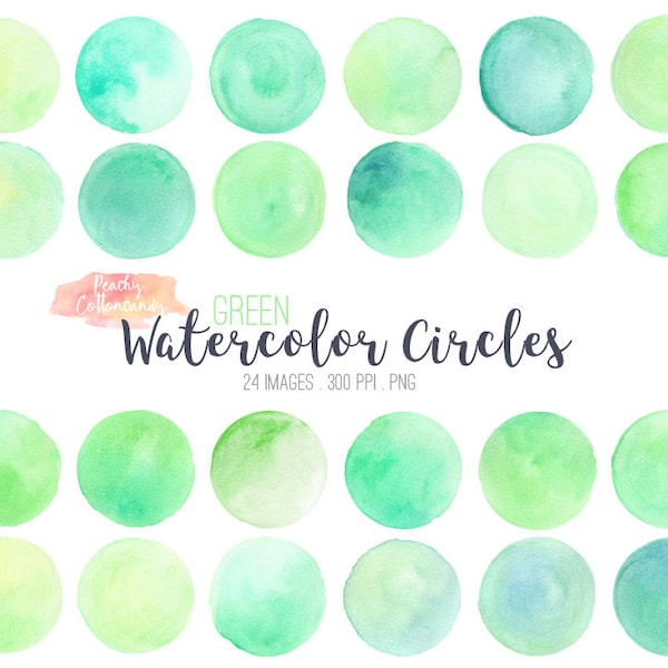 BUY 4 GET 50% OFF 24 Green Watercolor Circles Clip Art - watercolour circle - watercolor blot texture logo background -Commercial Use Ok