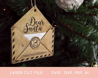 Lettera a Babbo Natale - Decorazione natalizia - File SVG per taglio laser (Download digitale)