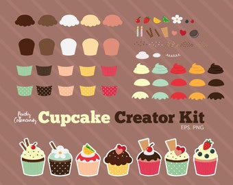 Cupcake Creator Clipart: DIY Cake Graphics (PNG, EPS)