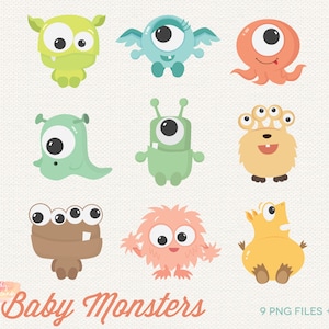 BUY 4 GET 50% OFF Cute Baby Monster Clipart - Cute monster clip art - cute alien clip art - alien clipart - monster birthday party clipart