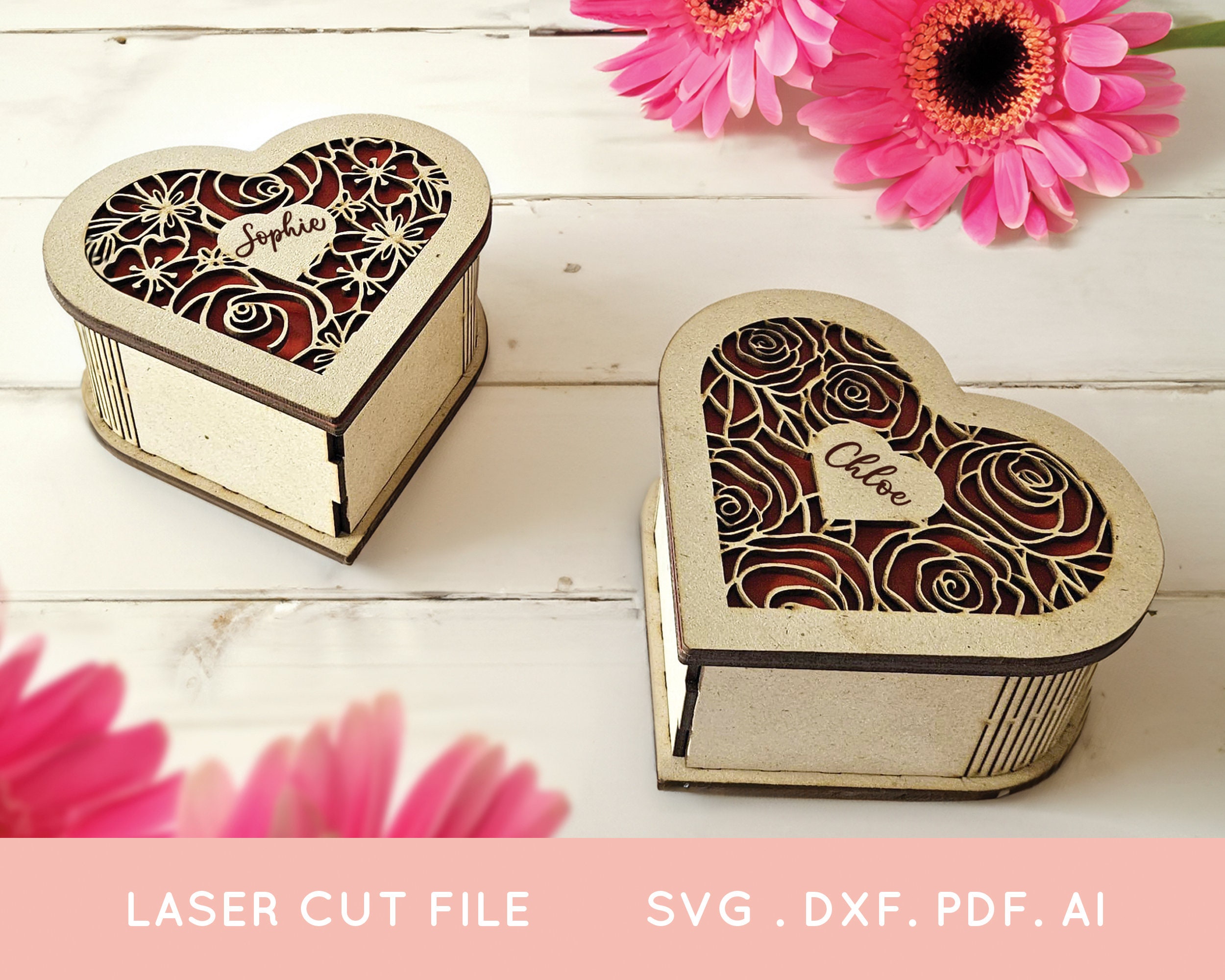 BUY 4 GET 50% OFF Heart Shaped Jewelry Box Laser Cut Files for Glowforge Valentines Day Gift Box Laser File Heart shaped valentines gift