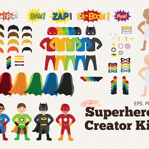 BUY 4 GET 50% OFF Superhero Clip Art Creator Kit - Build Your Own Superhero Clipart - superhero party clipart - digital instant download
