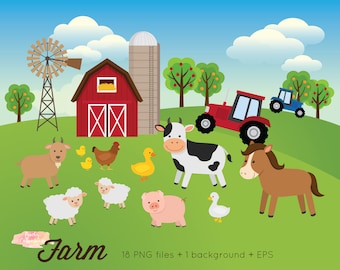 Farm Animals Clipart: Barnyard Graphics (PNG, EPS) - Commercial Use