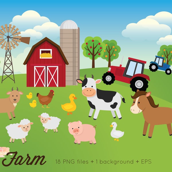BUY 4 GET 50% OFF Farm Animals Clipart - Farm Clipart - farm animals clip art - farm clip art - barnyard clipart - animal clipart