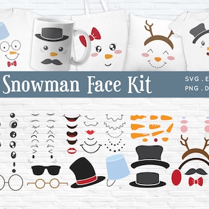 BUY 4 GET 50% OFF Snowman Face Kit svg - christmas snowman svg png - christmas shirt svg snowman faces svg files for cricut png eps dxf