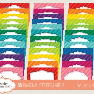 COMPRE 4 GANHE 50% DE DESCONTO 36 etiquetas/etiquetas/cartões de diário com listras coloridas digitais/etiquetas imprimíveis/etiquetas digitais clipart