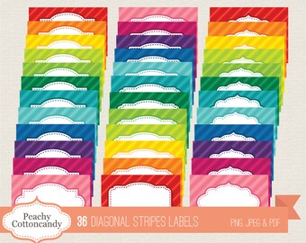 BUY 4 GET 50% OFF 36 Digital Colorful stripes labels / tags / journaling cards / printable label / digital labels clipart