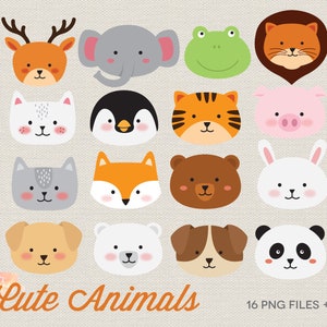 BUY 4 GET 50% OFF Cute Animals Clipart - Animal Clipart - Animal Clip Art Animal Face Clipart lion tiger bear dog cat panda penguin clipart image 1
