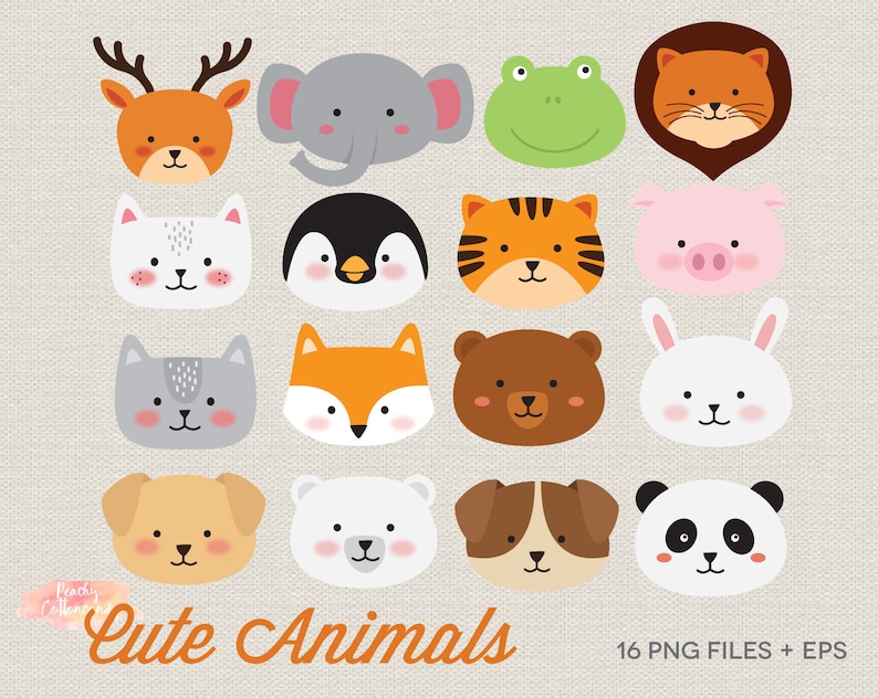BUY 4 GET 50% OFF Cute Animals Clipart - Animal Clipart - Animal Clip Art Animal Face Clipart lion tiger bear dog cat panda penguin clipart image 1
