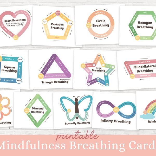BUY 4 GET 50% OFF Printable Mindfulness Breathing Exercise Cards for kids Calm Down Corner Breathing Flashcards Calming Corner Strategies