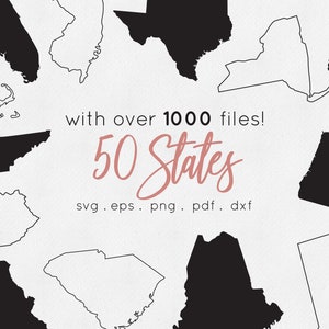 50 États d'Amérique svg eps png dxf pdf - US Map svg cricut silhouette studio - 50 états coupe file - états de la carte des États-Unis