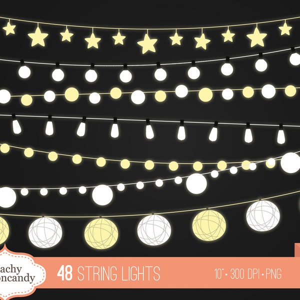 BUY 4 GET 50% OFF String Lights Clip Art - string light clip art - night wedding clipart - Commercial Use Ok