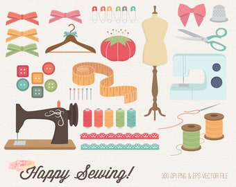 Sewing Clipart Set: Fashion Design Graphics (PNG, EPS)