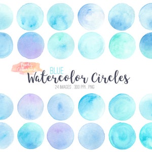 COMPRE 4 GANHE 50% DE DESCONTO 24 Clip Art de círculos aquarela azuis - círculo aquarela - fundo do logotipo da textura mancha aquarela - Uso comercial Ok