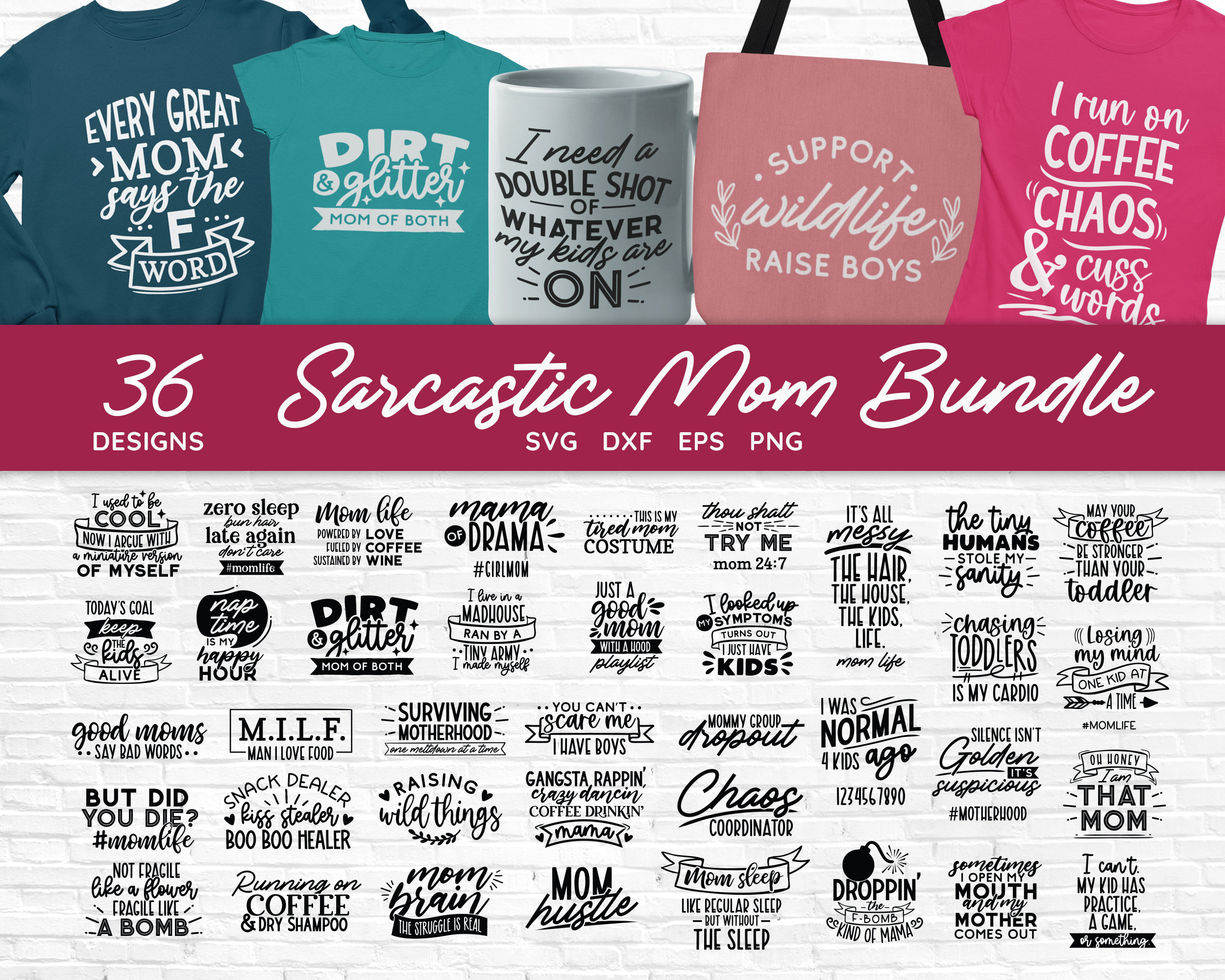 Sarcastic Mom SVG Bundle: Funny Mom Life Designs (Digital Download)