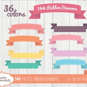 BUY 4 GET 50% OFF 144 Pastell Webband Banner Clipart - Babyband Banner Clipart - Süßes genähtes Webband Clipart