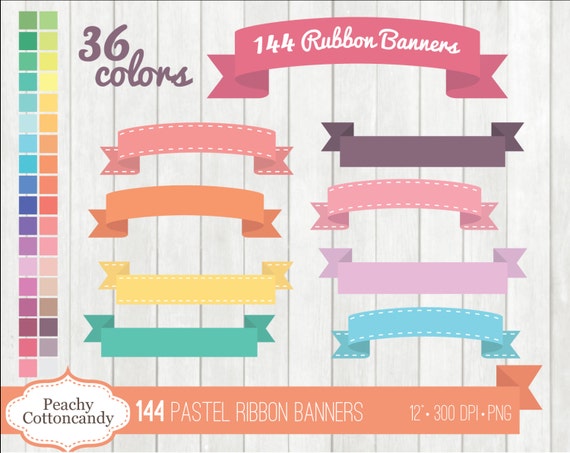 Buy 2 Get 1 Free 144 Pastel Digital Ribbon Banners Clipart Etsy