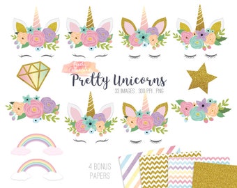 BUY 4 GET 50% OFF 33 pretty unicorn clipart - cute unicorn clip art - rainbow unicorn party clipart - unicorn png - Commercial Use ok