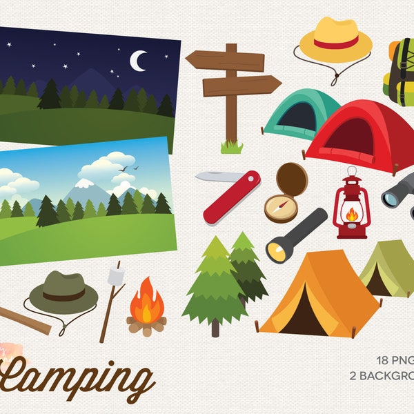 BUY 4 GET 50% OFF Camping Clipart - Camping Clip Art - Camp Clipart - Camp Clip Art - Campfire Hiking Clipart Tent Clipart Camping Graphics