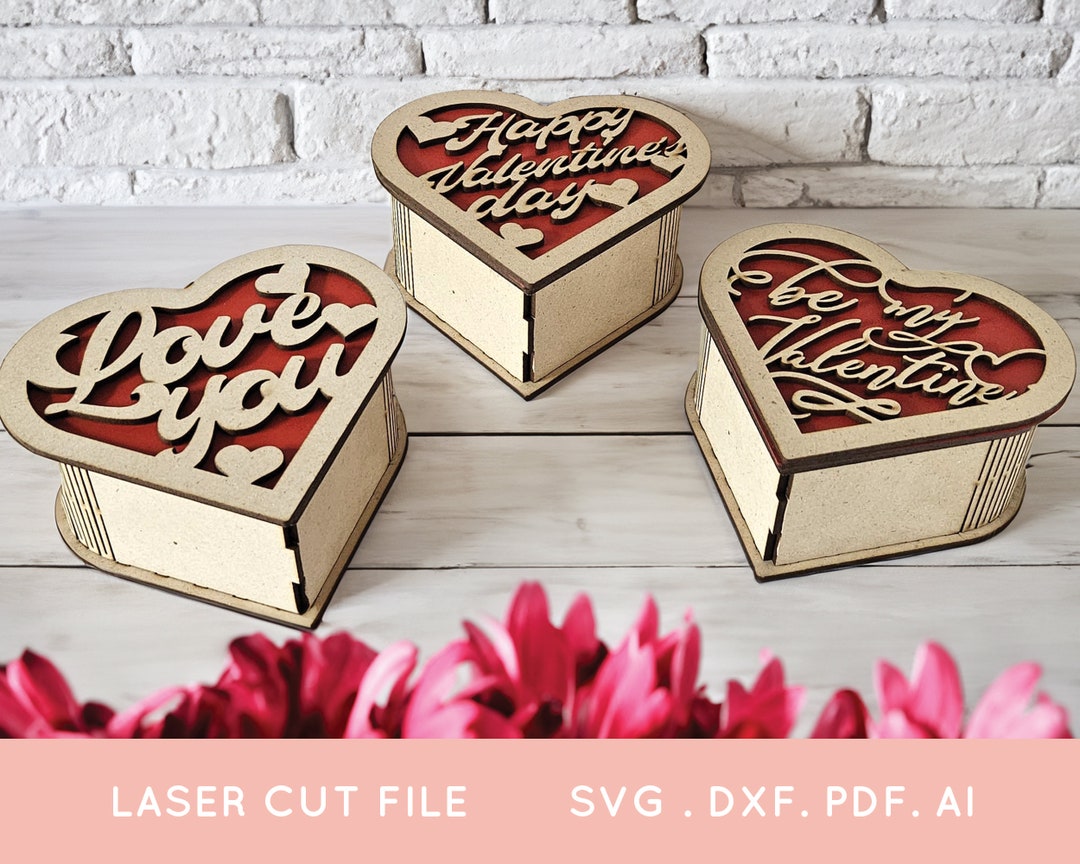 Heart Shaped Box Laser Cut Files, Valentine's Day Gift (digital ...