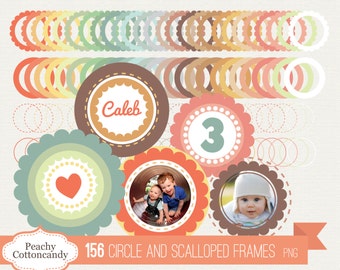 BUY 4 GET 50% OFF 156 Scalloped circle Frames Clip Art in pastel- circle Labels digital clipart - Personal and Commercial Use