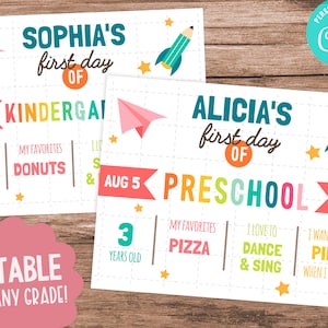 BUY 4 GET 50% OFF Editable First Day of School Sign Editable Back to School Sign 1st day of school printable preschool kindergarten sign