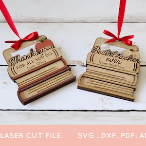 ACHETEZ-VOUS POUR 4 OBTENEZ 50 % DE RÉDUCTION Merci pour le support de la carte-cadeau d'appréciation des enseignants Fichiers découpés au laser Cadeau glowforge pour le porte-carte cadeau amateur de livres Fichier laser