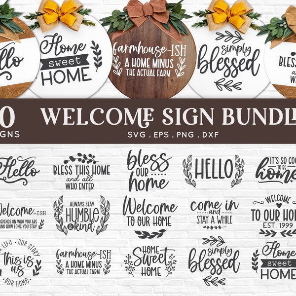 COMPRAR 4 OBTENER 50% DE DESCUENTO Signo de bienvenida svg paquete Farmhouse Round Sign svg granja bienvenida puerta signo svg hogar dulce hogar svg para cricut Glowforge