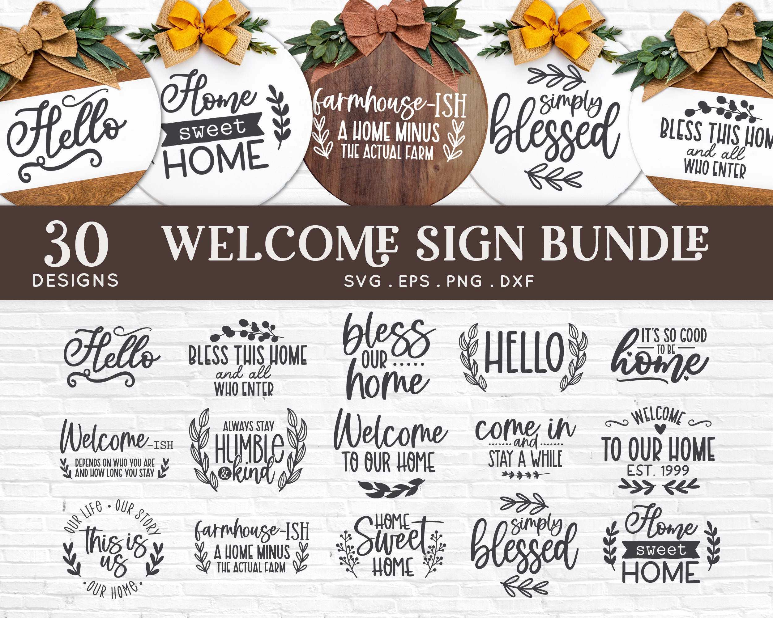 BUY 4 GET 50% OFF Welcome Sign Svg Bundle Farmhouse Round - Etsy
