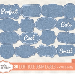Light Blue Denim Label Clipart: 30 PNG Files (Digital Download)