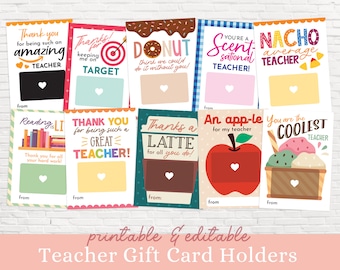 BUY 4 GET 50% OFF Printable Teacher Appreciation Gift Card Holder - editable Teacher gift card holder - Thank you teacher gift card