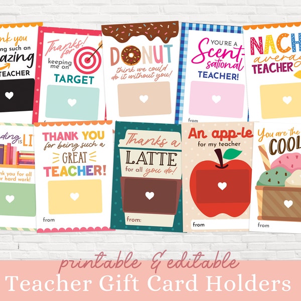 BUY 4 GET 50% OFF Printable Teacher Appreciation Gift Card Holder - editable Teacher gift card holder - Thank you teacher gift card