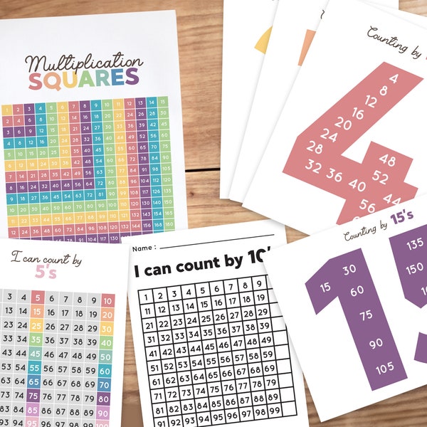 BUY 4 GET 50% OFF Printable Skip Counting Cards Multiplication Squares Table Poster Skip Counting Charts and Worksheets Homeschool