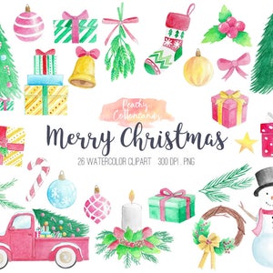 BUY 4 GET 50% OFF Watercolor Christmas Clipart - Watercolour christmas clip art Holiday watercolor winter christmas png - Commercial Use ok