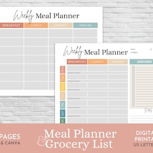 Weekly Meal Planner Printable: Grocery List, Meal Prep (PDF Download A4 ...