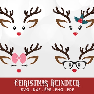 COMPRAR 4 OBTENER 50% DE DESCUENTO Niño y niña Navidad Reno Svg Bundle - png eps svg pdf dxf - cara de reno svg archivo cortado para cricut y silueta