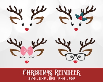 BUY 4 GET 50% OFF Boy and Girl Christmas Reindeer Svg Bundle - png eps svg pdf dxf - reindeer face svg file cut file for cricut & silhouette